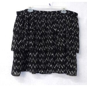 GAP Womens XL Black White Ikat Chevron Tiered Ruffle Chiffon Mini Skirt Elastic